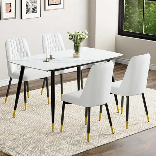 50'' Dining Table Set for 4, Dining Room Sets for 4, Sintered Stone Dining Table Chairs Set of 4, Easy to Assemble，Suitable for Small Spaces