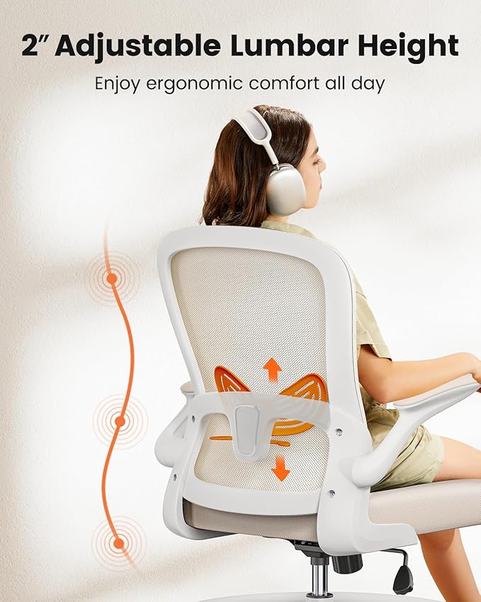 ErGear Drafting Chair,Tall Office Chair with Flip-Up Armrests, High Desk Chair Adjustable Height and Adjustable Footrest Ring, Ergonomic Standing Desk Chair with Lumbar Support, Khaki