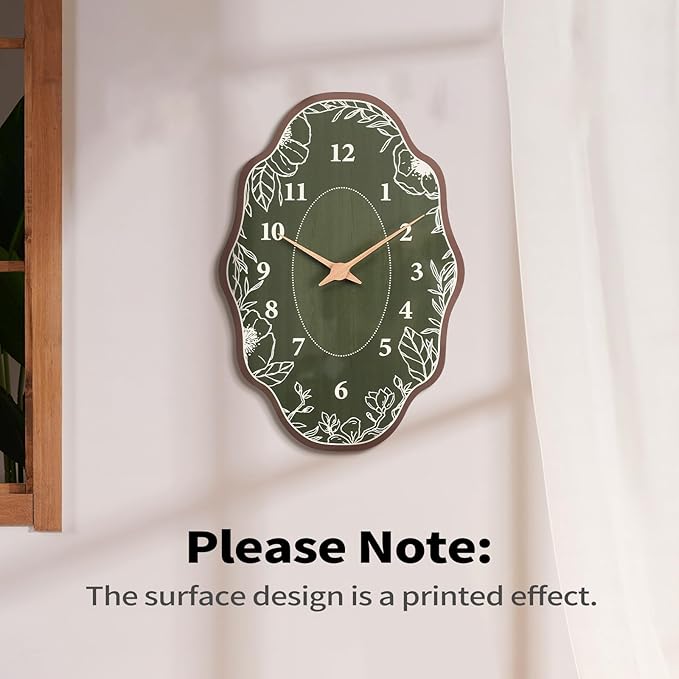 Mid Century Wall Clock Retro Irregular Shape Modern Battery Operated Analog Wall Clock Neutral Large Display Green Silent Clocks for Kitchen Living Room Bedroom Decor 12 Inch