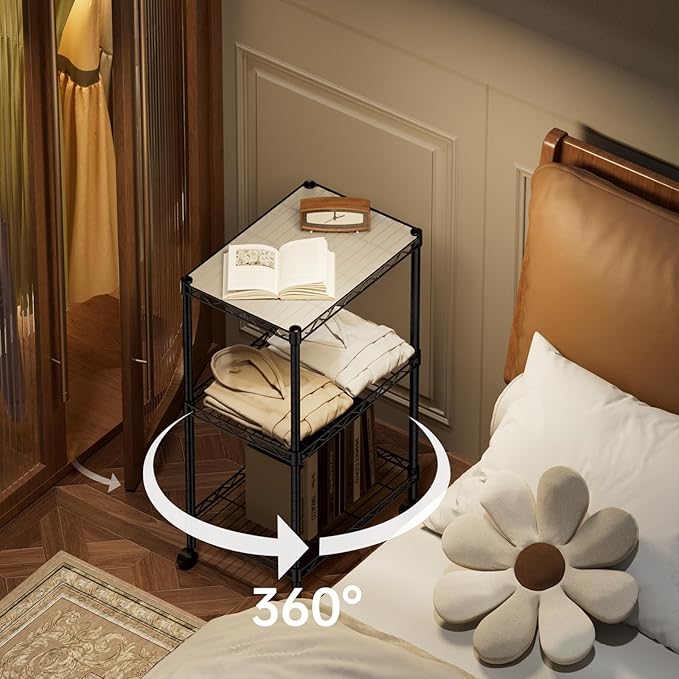 SINGAYE 3 Small Shelves Storage Shelf Wire Shelving Unit Metal Shelf Adjustable Organizers Storage Shelving with Wheels for Bathroom Laundry Room Kitchen Pantry11.5”D x 17.3”W x 30”H Black