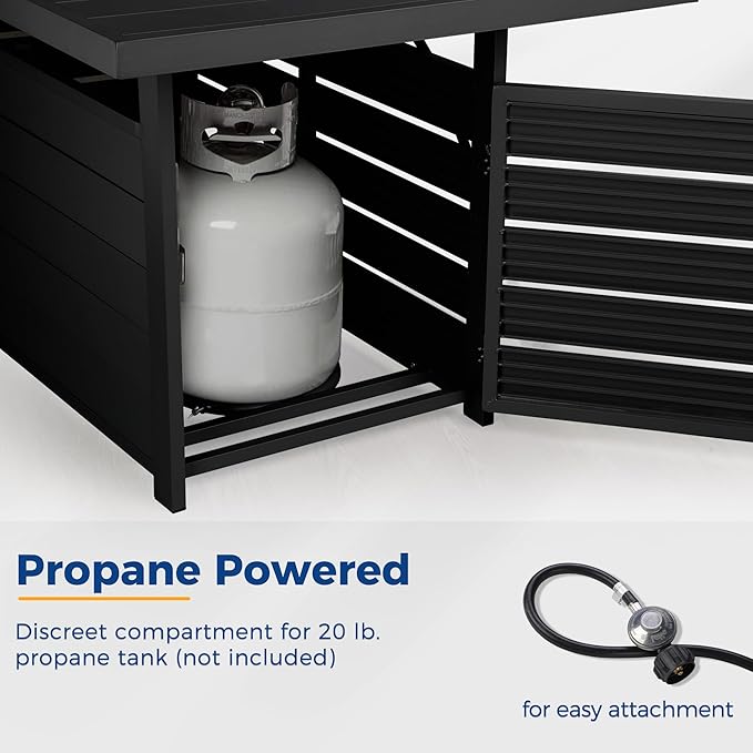 Wisteria Lane Aluminum Patio Furniture Set, 4 Piece Metal Outdoor Sofa Set with 54-INCH CSA Certified Propane Gas Fire Pit Table (Blue)