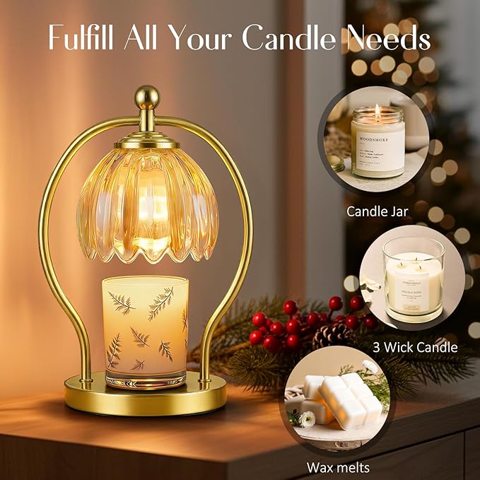 COTTHOS Candle Warmer Lamp, Dimmable Candle Warmer with Timer, Vintage Candles Wax Warmers for Jar Candles Christmas Birthday Gifts for Women Mom, Home Decor for Bedroom Living Room, Gold Amber
