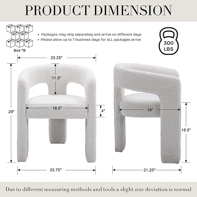 Modern Sherpa Dining Chairs Set of 8, Upholstered Barrel Chairs with Arms Comfy Accent Side Chairs for Living Room/Dining Room/Reception, White