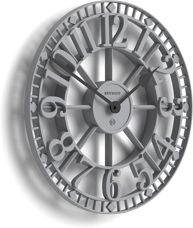 NEWGATE® Warehouse Wall Clock | Skeleton Clock | 16 inch | Clockwork Gray with Black Hands | Contemporary Vintage Style for Kitchen, Living Room or Office