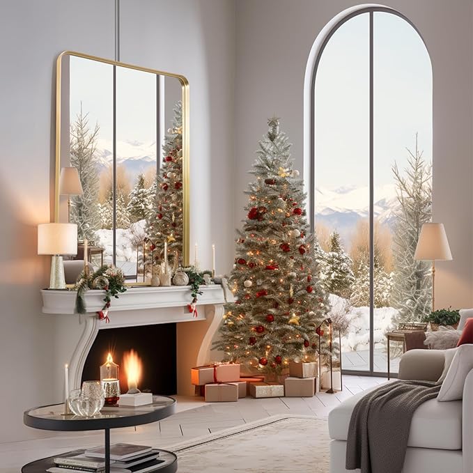 Wall Mirror 30" x 40" for Bathroom Gold Metal Deep Frame Rectangular Round Corner Wall Mounted Vanity Mirror for Bedroom Living Room Entryway Wall Decor