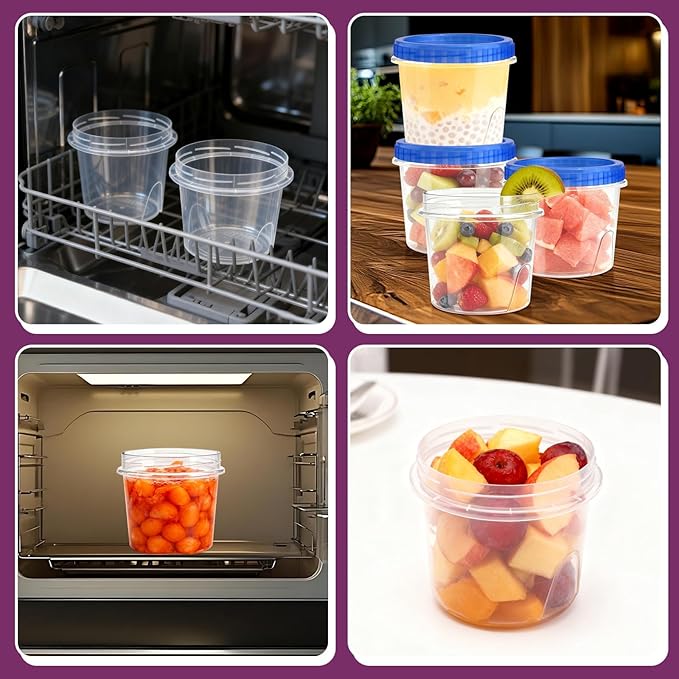 12 Pack Freezer Containers with Screw On Lids, 24 Oz Stackable Reusable Plastic Storage Container, Airtight Plastic Food Storage Containers with Twist Top Lids for Food Soup Jello Sauce