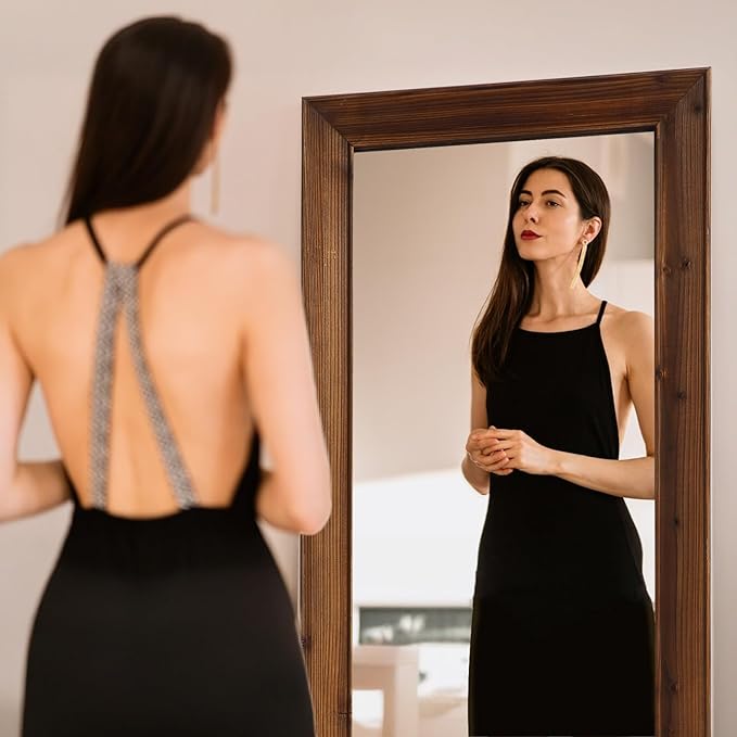 MELOMOIR Rustic Farmhouse Full Length Mirror, 56"x21" Wooden Floor Mirror, Leaning or Hanging, Suitable for Bedroom, Living Room, Cloakroom