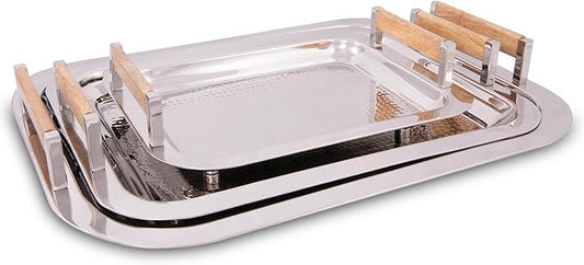 Decorative Silver Tray by Objet D’Art, Verona Beaufort Round Bar Tray for Living Room, Ottoman and Coffee Table, Trays for Candles, Liquor, and Centerpieces