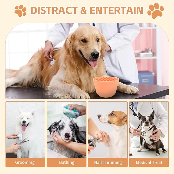 Dog Lick Bowl, Anxiety Relief Silicone Slow Feeder Treat Dispenser, Anti-chocking Pet Dish, Non-Slip Licking Bowl Interactive Entertainment Dog Puzzle Toy for Small & Medium-Light Orange