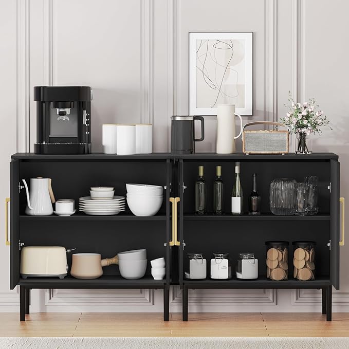 Modern Black Accent Storage Cabinet with Doors, Free Standing Wooden Buffet Sideboard for Bedroom, Kitchen, Home Office