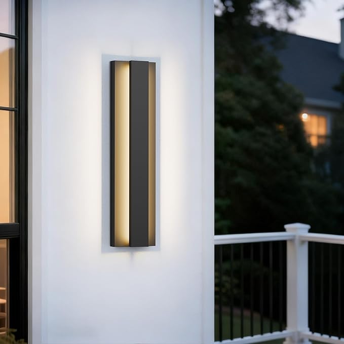 LamQee 18.5 Inch Modern Outdoor Wall Lights Exterior Lighting Fixtures, 3000K 12W LED Contemporary Outdoor Wall Sconce, Matte Black Outside Wall Mount Lights for House Garage Porch Patio Front Door