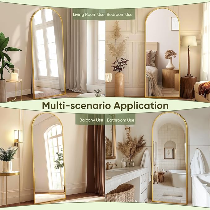 Full Length Mirror, 59"x18" Arched Full Body Mirror, Floor Mirrors with Stand, Body Mirrors Standing Hanging Leaning Against Wall,Aluminum Frame Mirrors for Bedroom Cloakroom,Living Room,Gold