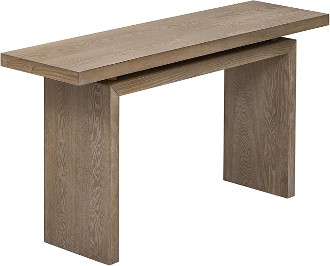 59" Modern Minimalist Console Table, Ash Veneer Entryway Table with Unique Floating-Top Design, Narrow Long Sofa Table for Hallway, Foyer & Living Room, Natural Wood Finish