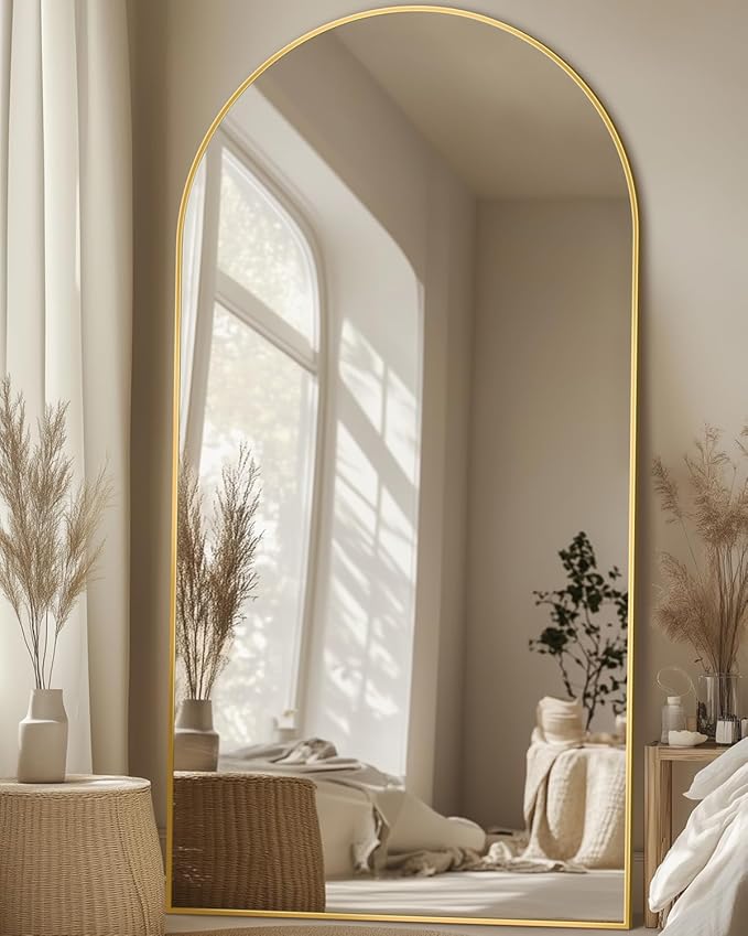 Full Length Mirror, 81"x41" Oversized Floor Mirror with Stand, Hanging or Leaning Full Body Mirrors Mirror for Bedroom, Living Room, Cloakroom, Arch, Gold