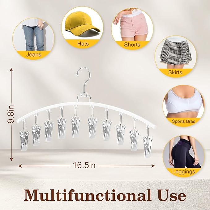 2 Pack Legging Organizer for Closet 360° Swivel, Space Saving Metal Gym Clothes Hangers w/20 Clips Holds 20 Leggings, Closet Organizers and Storage, Room Organization Essentials, White