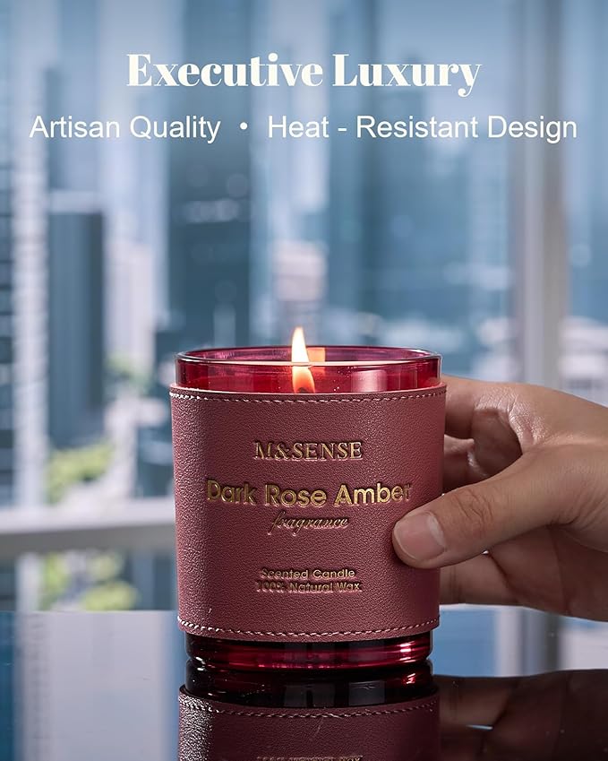 M&SENSE Rose Amber Scented Candles-Vegan Soy Wax, No Toxin 10oz 42-Hour Long Burning Time, Fall Relaxing Winter Aromatherapy Candle for Bathtub, Rooms, Date Night, Thanksgiving Christmas Fancy Gift