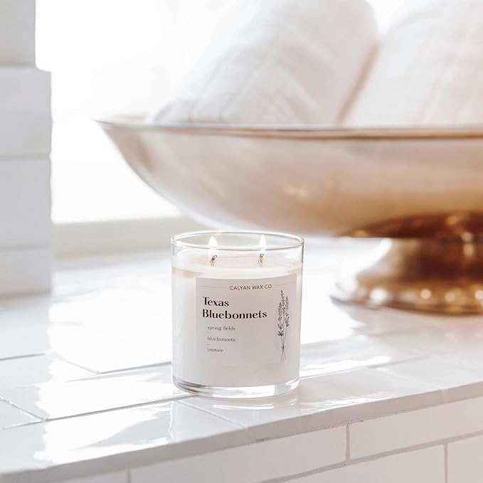 Calyan Wax Co. Texas Bluebonnets 2 Wick Scented Candle - 37 Hour Burn - Luxury Non Toxic Soy Wax Candles - Long Lasting Large Glass Jar Candle for Home - 8.8oz