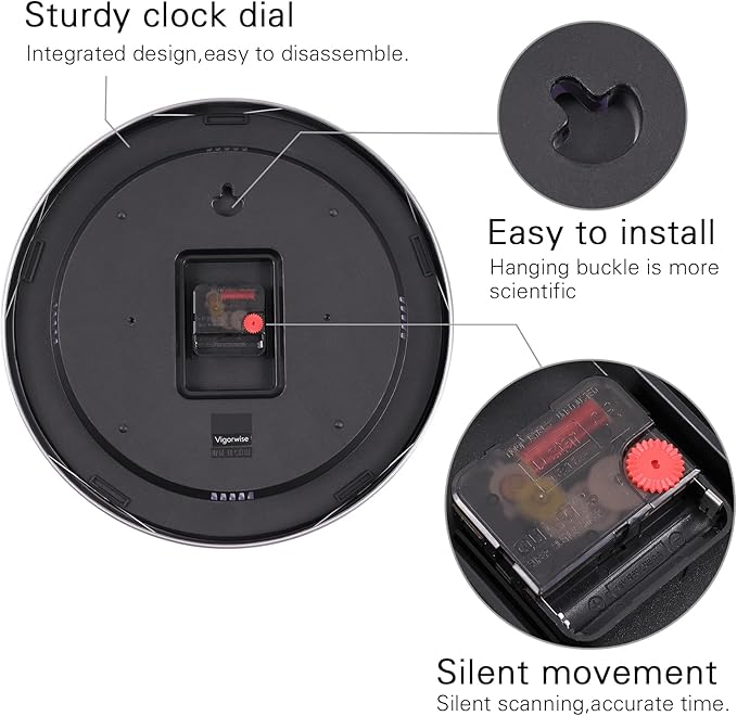 14Inch Wall Clock Battery Operated Aluminum Frame Wall Clocks, Silent Wall Clocks with Temperature & Humidity, Decorative for Home Housewarming Living Room