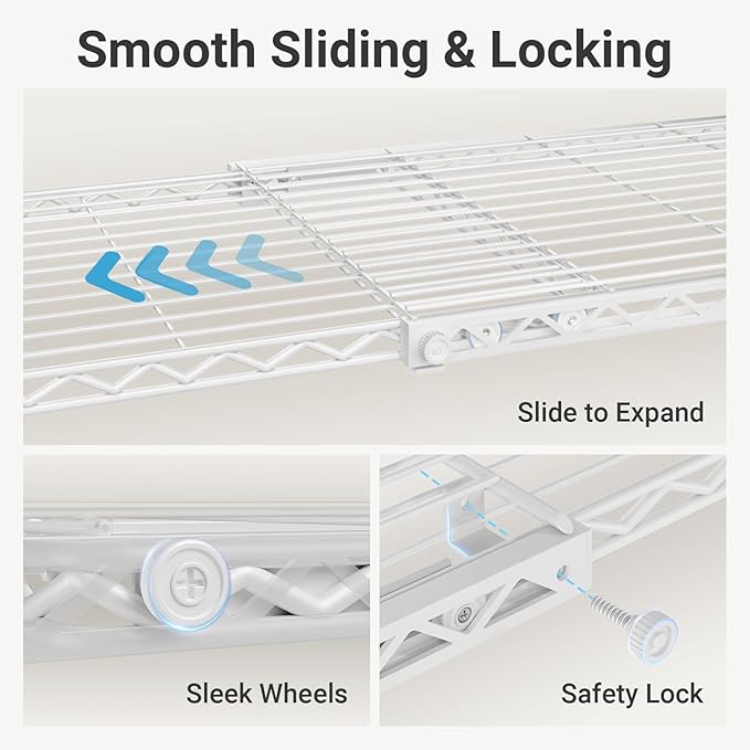 VIPEK X20 Expandable Metal Clothing Rack Adjustable from 3'3" to 4'8" Heavy Duty Garment Racks with Adjustable Shelves and Hanger Rods Portable Wardrobe Open Closet Rack System, White