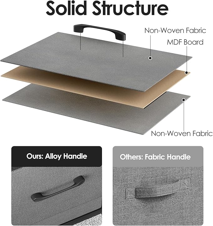 Nightstand with 3 Drawers for Bedroom, Storage Dresser with Fabric Drawers and Metal Frame for Closet, Living Room, Bedside Table with Wood Top, Easy Pull Handle, Gray