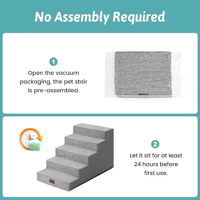 Slope Dog Stairs 17.7" H, Pet Steps for Couch Bed with Washable Cover, Non-Slip Foam Dog Ramp for Small Old Puppy Cats, 5 Step, Grey