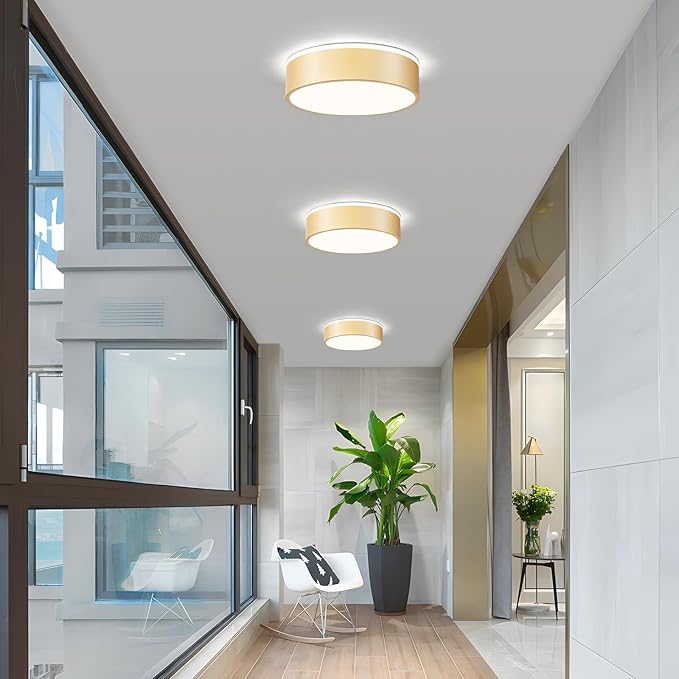 Vikaey Gold LED Ceiling Light, Modern Flush Mount Ceiling Light Fixture, Not Dimmable Minimalist Round Metal Lighting Fixture Ceiling Lamp for Hallway, Entryway, Bedroom, Balcony, 11.81 Inch