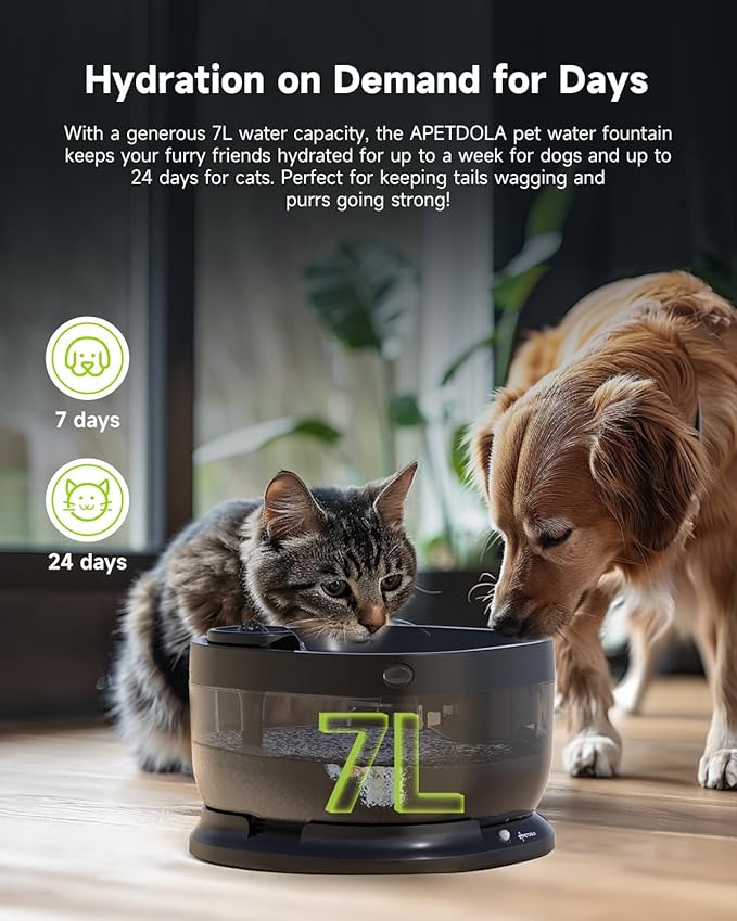 Wireless Dog Water Fountain with 30 Filter,Battery Operated Dog Water Dispenser with Motion Sensor, 237 oz/ 7L Cordless Fountain Water Bowl for Large Dogs Cat(Replacement Filter for 7.5 Months)