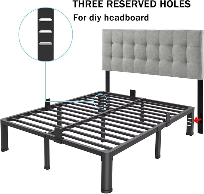 FUIOBYVV 16 Inch King Bed Frame with Rounded Corner and Headboard Hole Mattress Retainers 3500 LBS Metal Heavy Duty Steel Slats Support No Box Spring Needed Platform Noise Free Easy Assembly