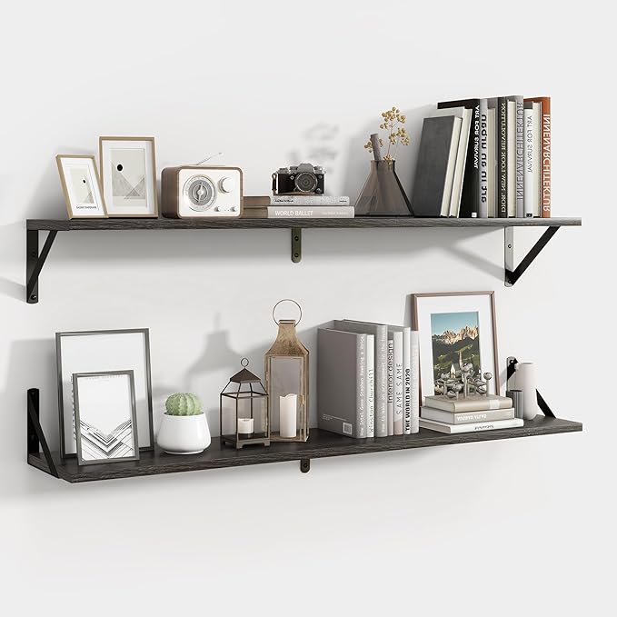 Axeman Black Floating Shelves for Wall 40 Inch | 39.4W x 8D Rustic Wood Floating Shelves Set of 2 | 8" Deep Long Wall Shelves for Bathroom Kitchen Living Room | Bookshelf Display Shelves - Black