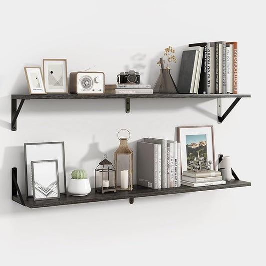 Axeman Black Floating Shelves for Wall 40 Inch | 39.4W x 8D Rustic Wood Floating Shelves Set of 2 | 8" Deep Long Wall Shelves for Bathroom Kitchen Living Room | Bookshelf Display Shelves - Black