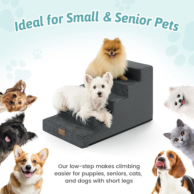 Slope Dog Stairs 15.7" H, Pet Steps for Couch Sofa Chair, Ramp for Small Dogs Puppy Cats Seniors with Removable Washable Cover, 4 Step, Charcoal Grey