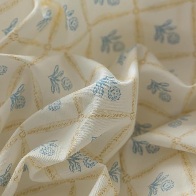 Blue Floral Duvet Cover Twin XL Garden Style Soft Cotton Floral Bedding Comforter Cover Plaid Grid Design Vintage Blue Flower Duvet Cover with 2 Bowknot Pillowcases Botanical Cottagecore Bedding Sets