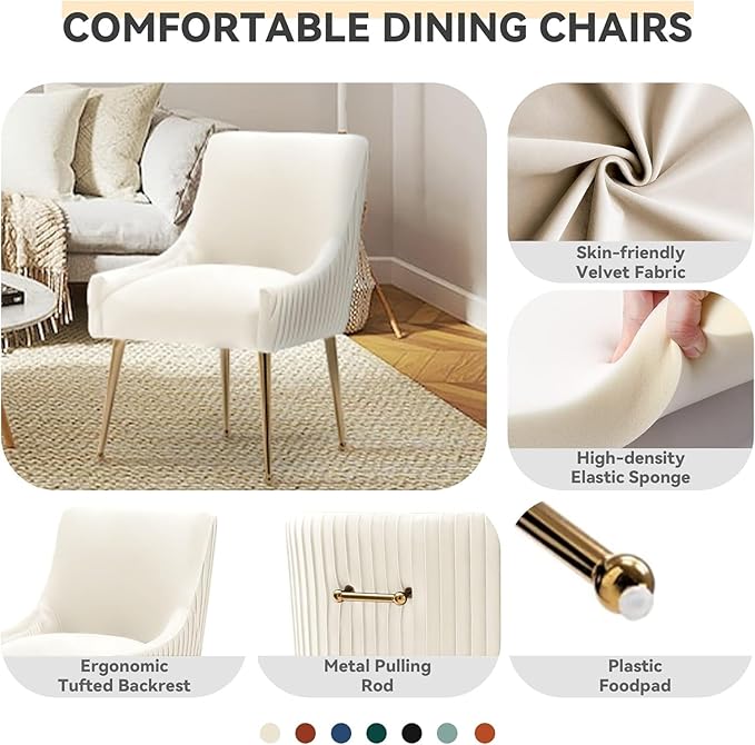 Dining Chairs, Accent Chairs Set of 8, Modern Upholstered Kitchen Dining Room Chairs with Gold Legs, Fabric Tufted Velvet Living Room Chairs for Reception Room Bedroom Guest Room (Beige)