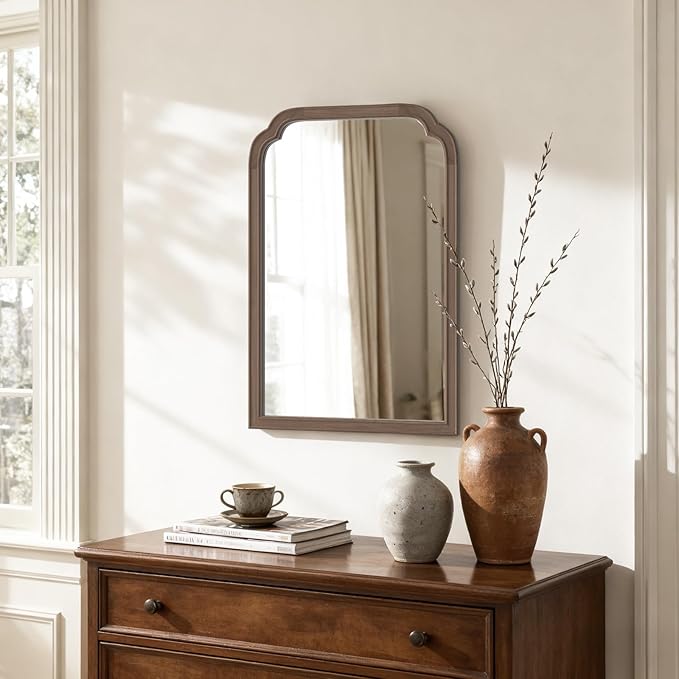 HOMECOOKIN Wood Bathroom Mirrors for Wall Mounted, 20" x 30" Rustic Wood Frame Wall Mirrors Decorative for Living Room or Bedroom Vanity Mirror (WN) B