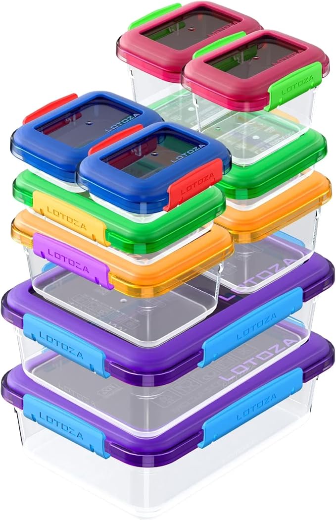 10 Pcs Set Food Storage Containers with Lids BPA Free Plastic Snap Lock Container Kitchen Pantry Organization for Meal Prep Lunch Salad Leftover Fruit Stackable Microwave Dishwasher Safe 5/12/29/68 oz