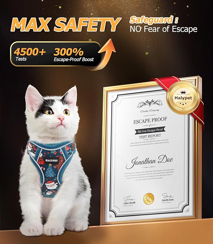 Halypet Cat Harness and Leash Set [MAX Safety 4th-Gen Upgrade] Escape Proof Adjustable Cat Leash Comfortable Soft Vest Easy to Wear Kitten Harness with Reflective Strip for Cats Walking, M Night Blue