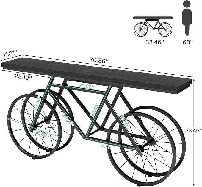 Tribesigns 70.9-Inch Extra Long Console Table, Narrow Sofa Table with Bicycle Metal Base, Modern Industrial Entryway Table Behind Couch Table for Living Room, Hallway, Entrance, Foyer, Black