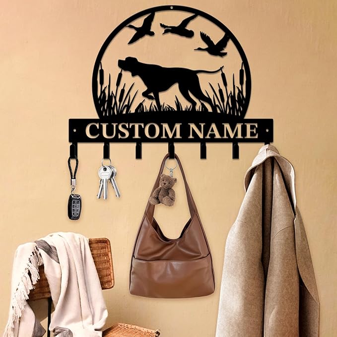 Personalized Custom Name Hunting Deer Wall Key Hooks,Metal Hunting Art Clothes Hooks,Metal Hunting Wall Home Storage Decorative,Hunter For Front Door, Hallway, Kitchen, Bedroom,Keys,Hats (Style D)