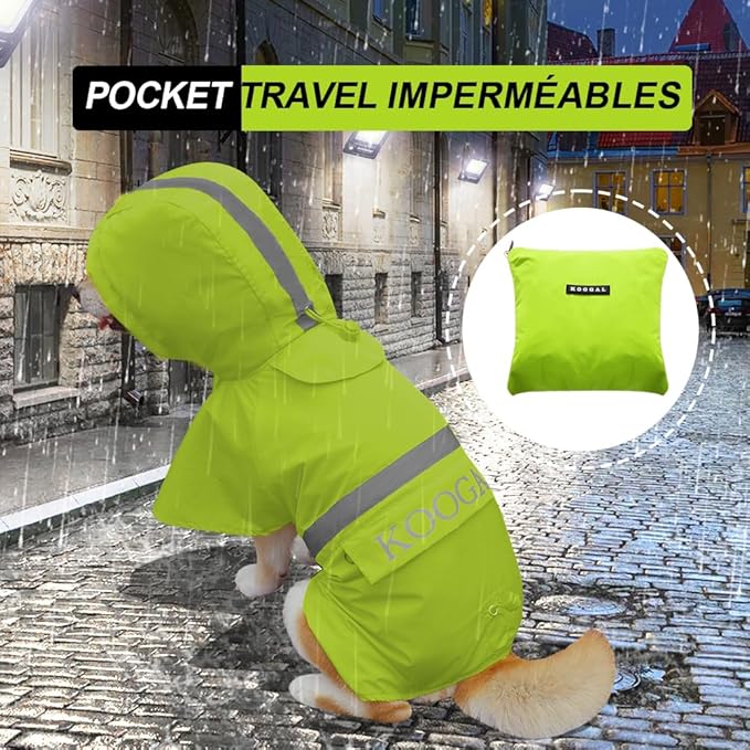 Dog Raincoat Apparel Poncho Waterproof Dog Clothes,Pet Jacket Dog Raincoats,Dog Raincoats for Small to Medium Sized Dogs(Fluor-Yellow,3XL)