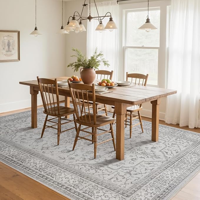 Washable Rugs 8x10 Area Rugs for Living Room,Bedroom,Dining Room- Soft Low Pile Stain-Resistant Carpet with Non-Slip Rubber Backing,Large Vintage Area Rug for Farmhouse Nursery Home Office Decor