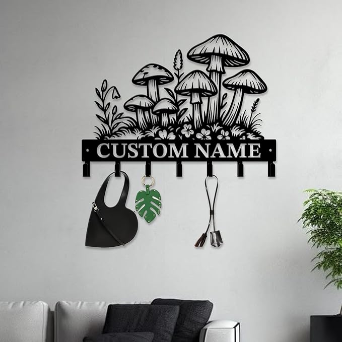 Customized Keys Holder - Personalized Mushroom Wonderland Key Hooks Wall Metal Sign Decor,Wall Holder,Door Hook (Style H)