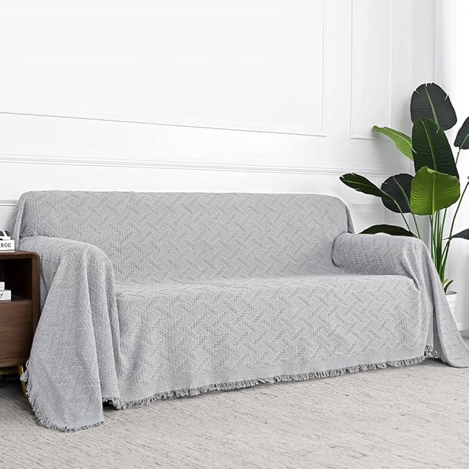 MYSKY HOME Light Grey Sofa Covers for 3 Cushion Couch Geometrical Couch Cover Living Room Sofa Throws Sofa Slipcovers for Pets, Kids (X-Large, 91" x 118", Light Grey)