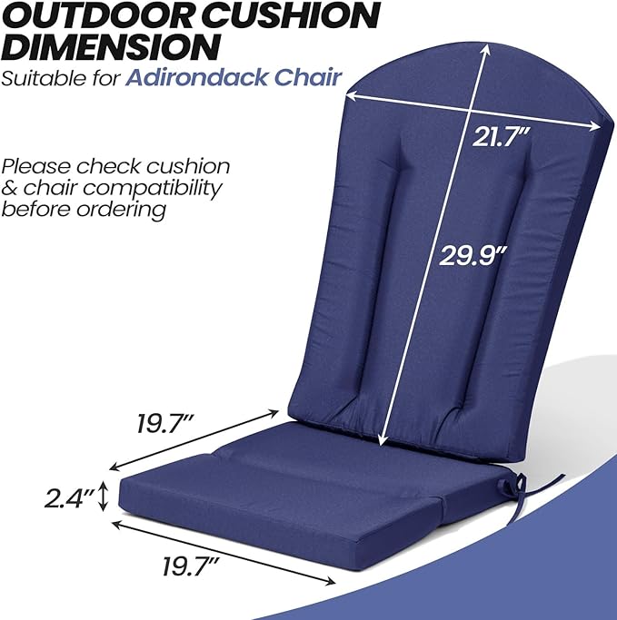 Crestlive Products 50x20 Inch Adirondack Chair Cushions Set of 2 Outdoor Rocking Chair Cushions Water Resistant
