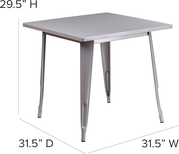 EMMA + OLIVER Commercial Grade 31.5" Square Silver Metal Indoor-Outdoor Table