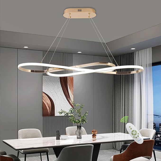 Modern Led Pendant Light for Kitchen Island Lighting Modern Gold Chandelier for Dining Room Light Fixture Over Table,Led Chandelier Light Fixture Height Adjusted (Electroplated Gold)