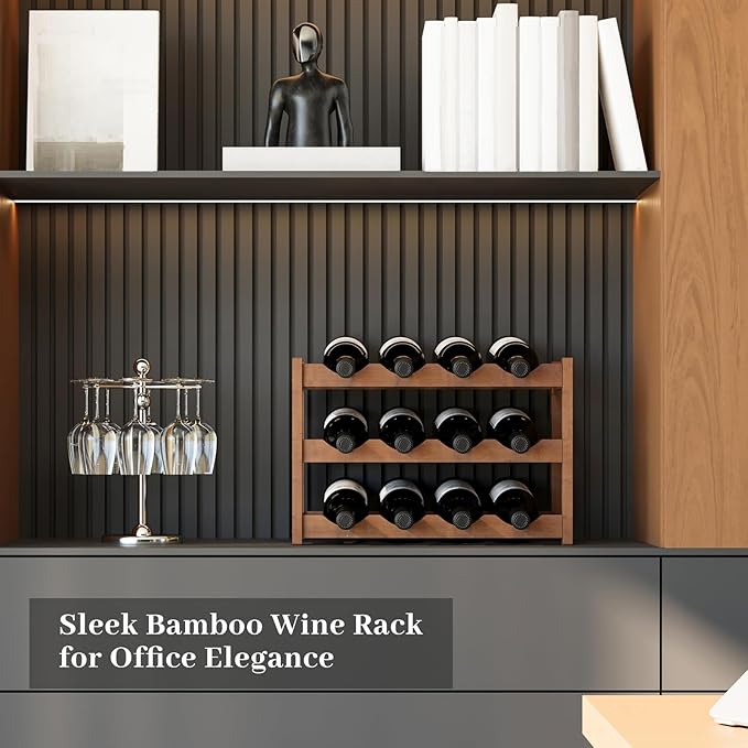 Wine Rack，Bamboo Wine Storage Cabinet Shelf，Countertop Wine Shelf- Freestanding Wine Holder for Kitchen & Pantry (Brown, 3-Tier)