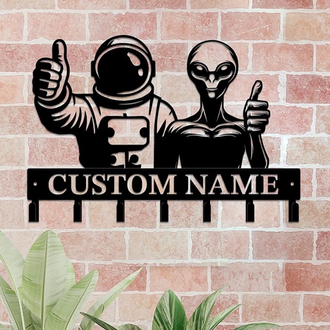 Personalized Custom Alien ET Metal Wall Keys Hooks,Clothes Hooks Alien ET Art coat racks,door holder,Black Alien ET decorations for home,Entrance doors,Hallway, Bedroom,Keys,Hats (Style N)
