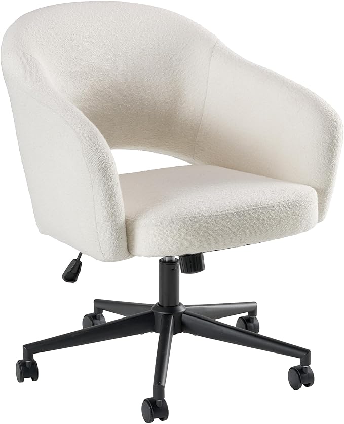 Bush Furniture Mid Century Modern Desk Chair for Home Office, Adjustable Seating with Wheels and Swivel Base, Fairfax Collection, Light Cream Fabric Upholstery