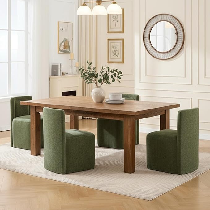 Green Upholstered Dining Chairs Set of 4, Armless Modern Chenille Dining Chairs with High Back, Kitchen Chair for Dining Room/Restaurant/Living Room