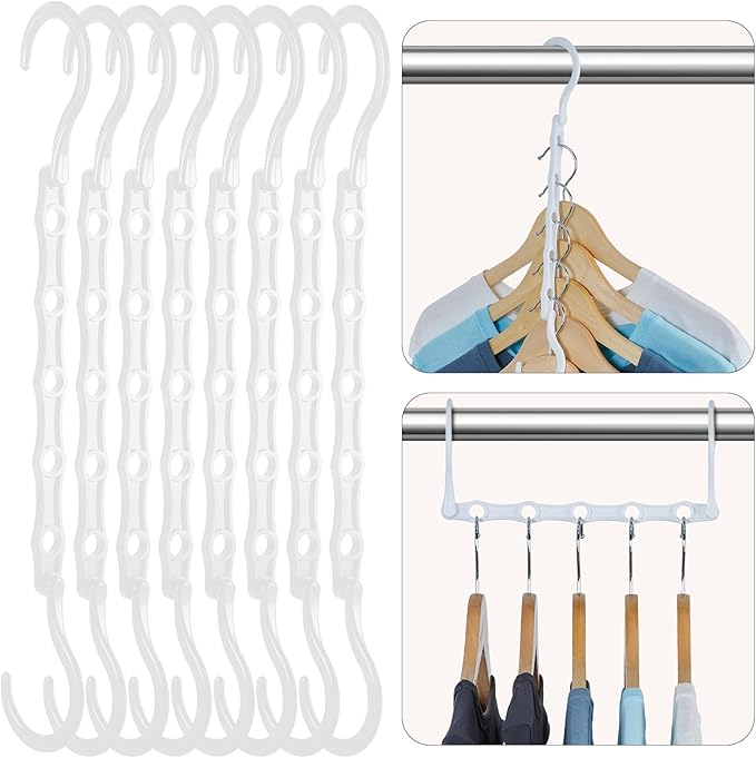 HOUSE DAY Closet Organizers and Storage, Magic Hangers Space Saving Clothes Hangers, Pack of 8 Sturdy Plastic Hangers with 5 Holes for Wardrobe Closet Organization, College Dorm Room Essentials